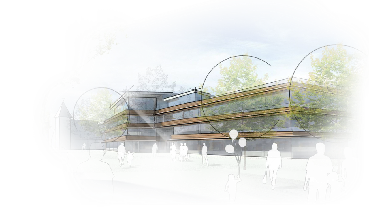 Zeichnung des Rathaus-Neubaus in Gröbenzell