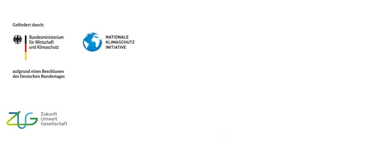 Logos des Bundesministeriums für Wirtschaft und Klimaschutz, Nationale Klimaschutz Initiative und ZUG (Zukunft, Umwelt, Gesellschaft)
