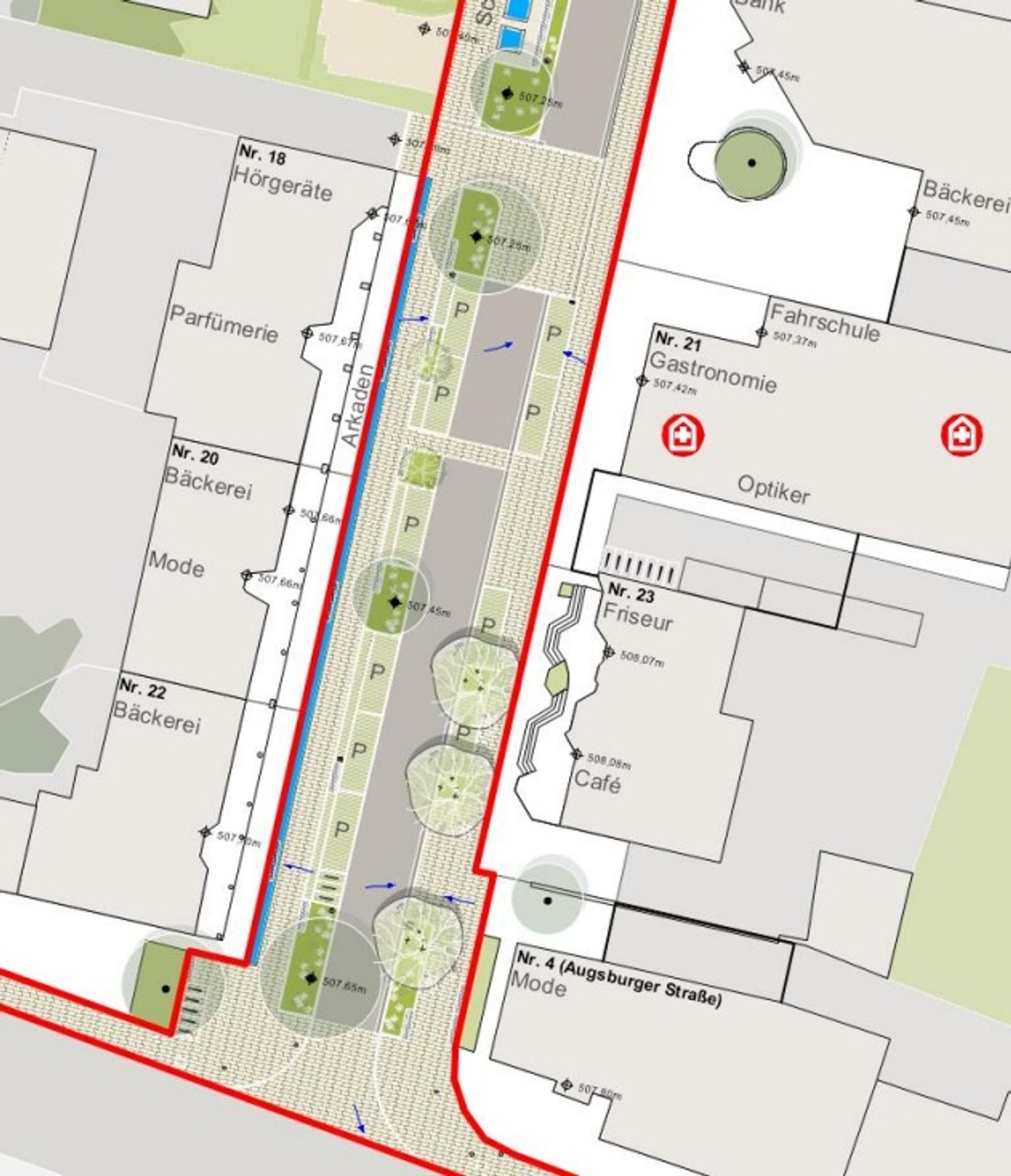 Kirchenstraße Entwurfsplanung: Lageplan Kirchenstraße 18-23