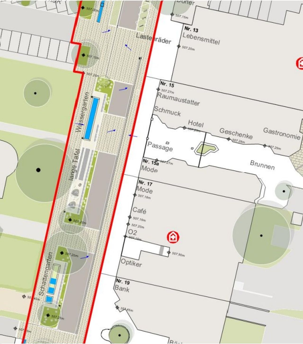 Kirchenstraße Entwurfsplanung: Lageplan Kirchenstraße 15-19