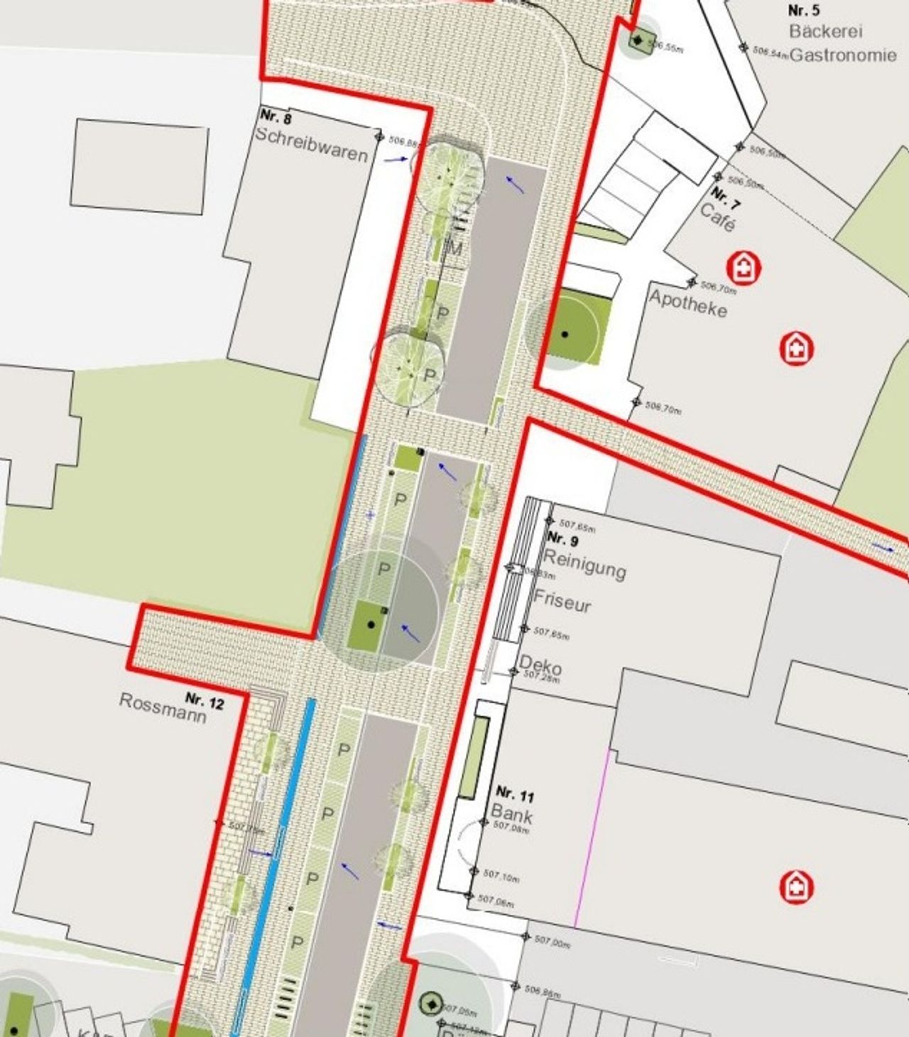 Kirchenstraße Entwurfsplanung: Lageplan Kirchenstraße 9-13