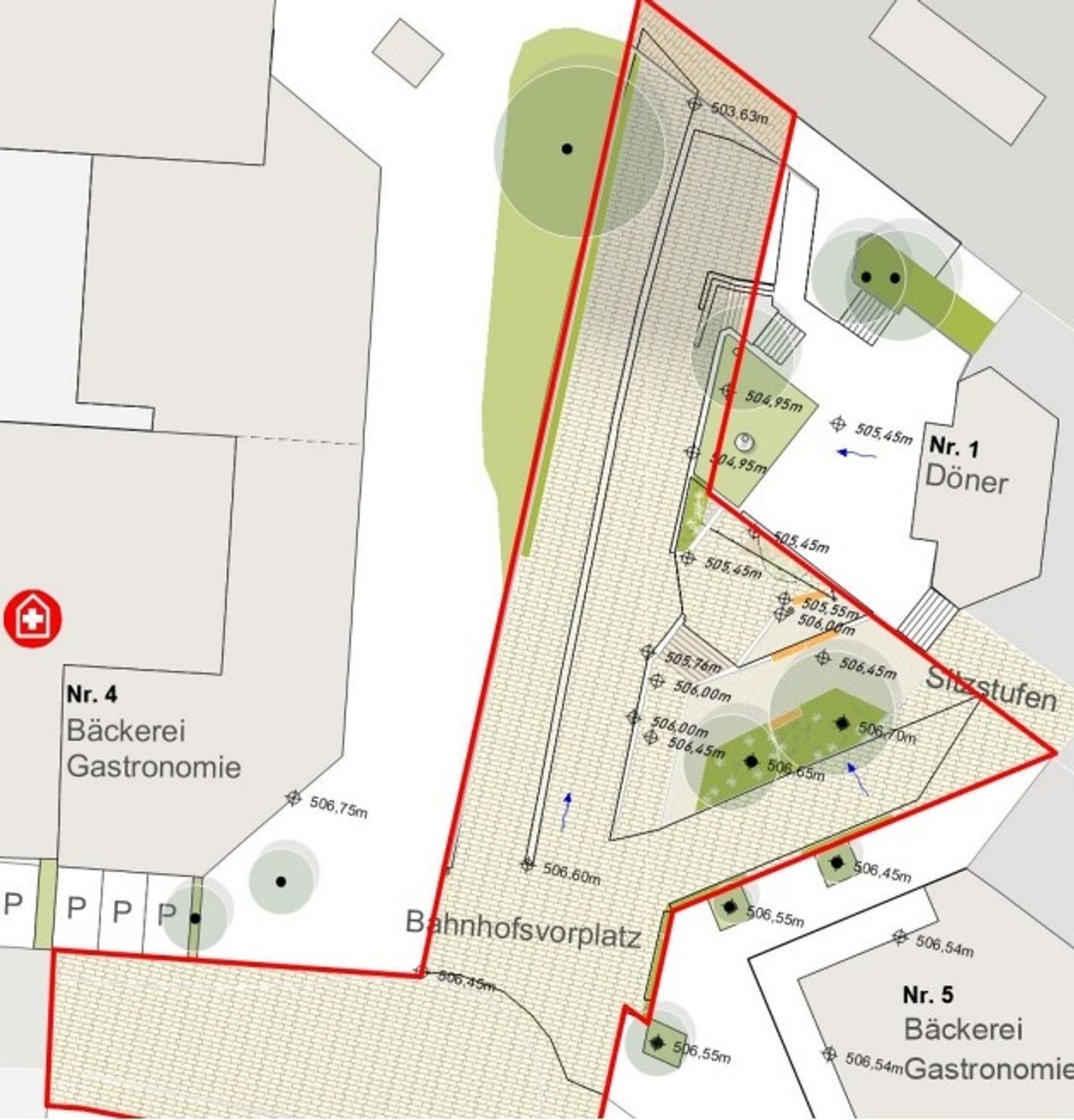 Kirchenstraße Entwurfsplanung: Lageplan Bahnhofsunterführung