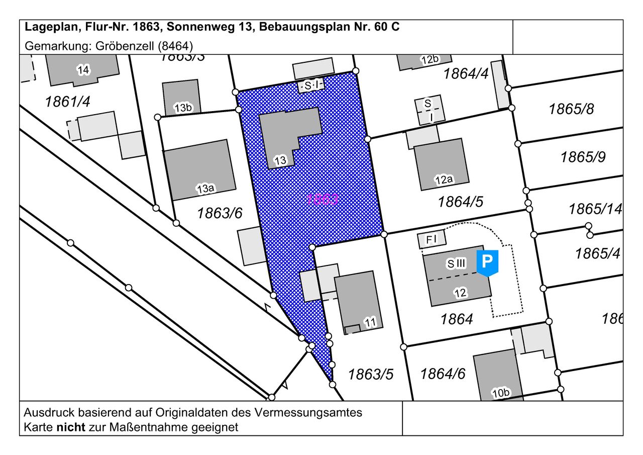 Lageplan Flur-Nr. 1863, Sonnenweg 13 Bebauungsplan 60c