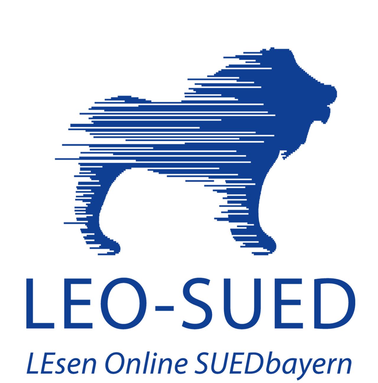 Logo der Onleihe der Bibliothek: blauer Löwe und Schriftzug. 