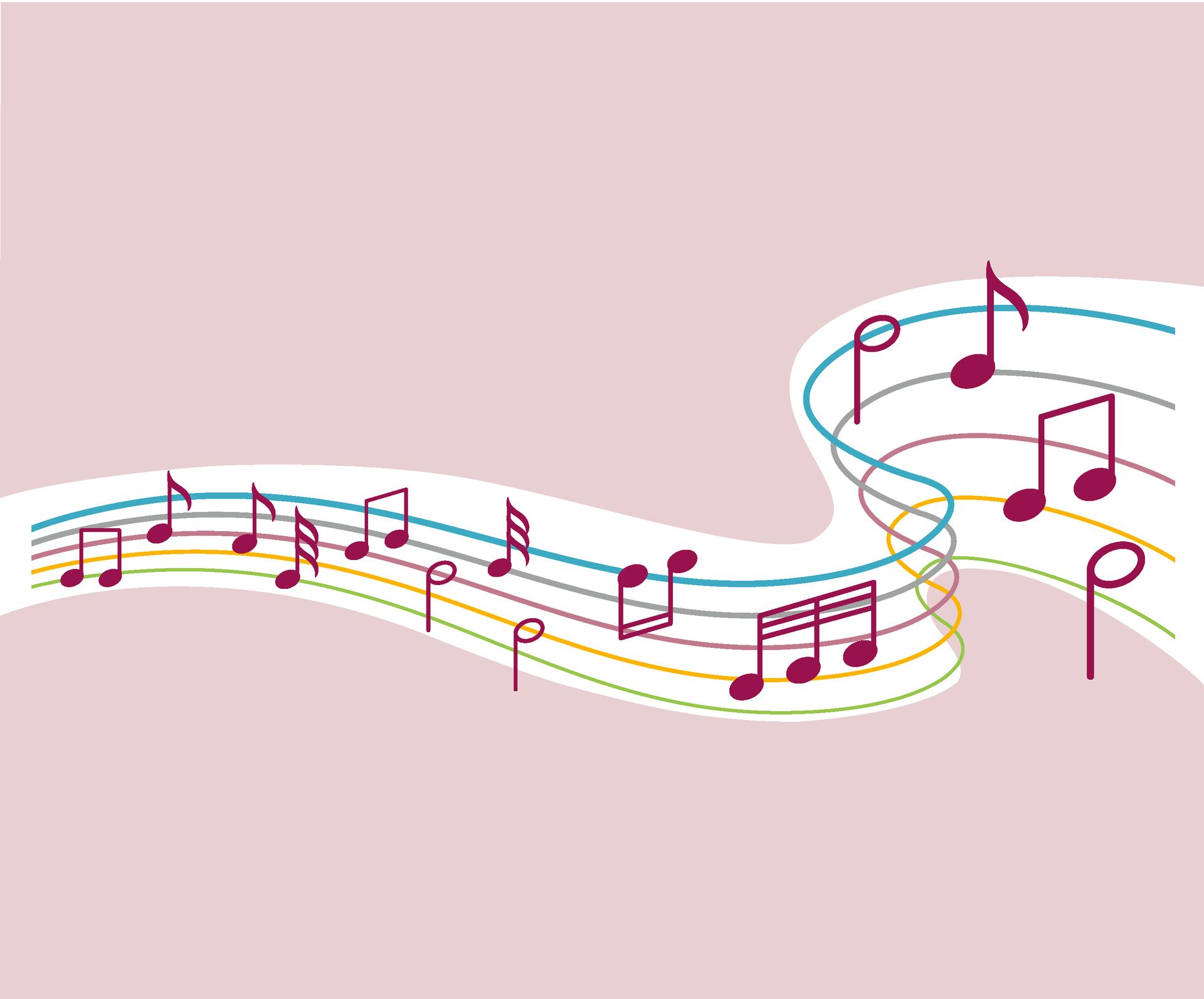 Noten und Notenlinien auf rosafarbenem Hintergrund