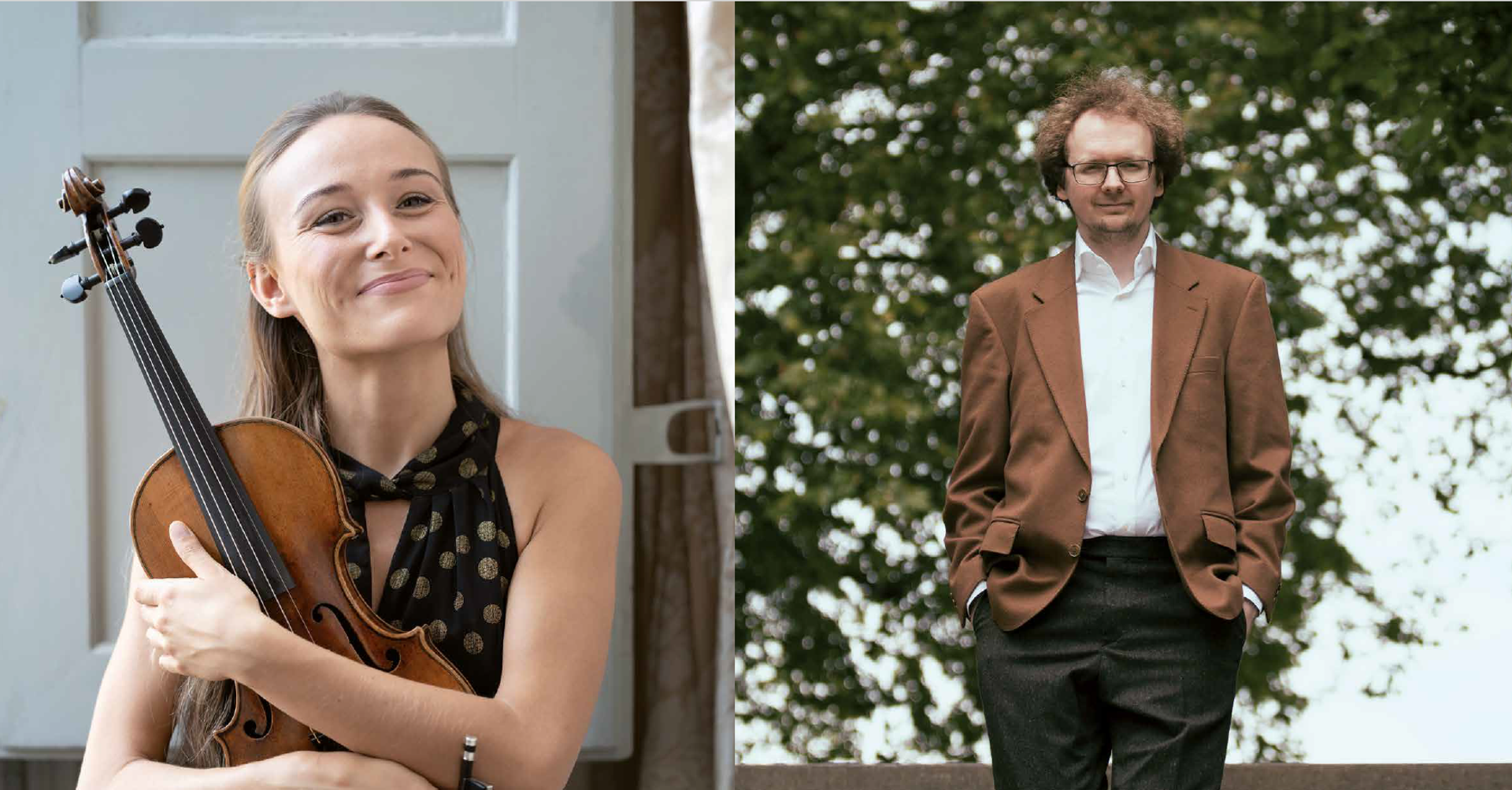 Gröbenzeller Konzertreihe: Agafia und Redkin Zwei Künstler, links Agafia mit der Geige, rechts Redkin