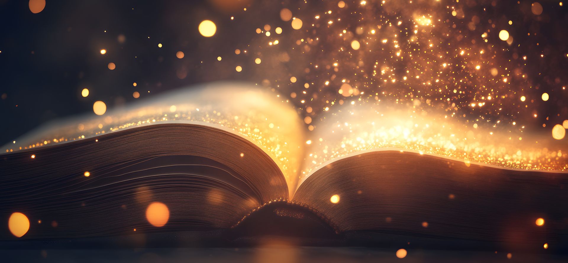 Aus einem aufgeschlagenes Buch steigt goldener Staub auf.