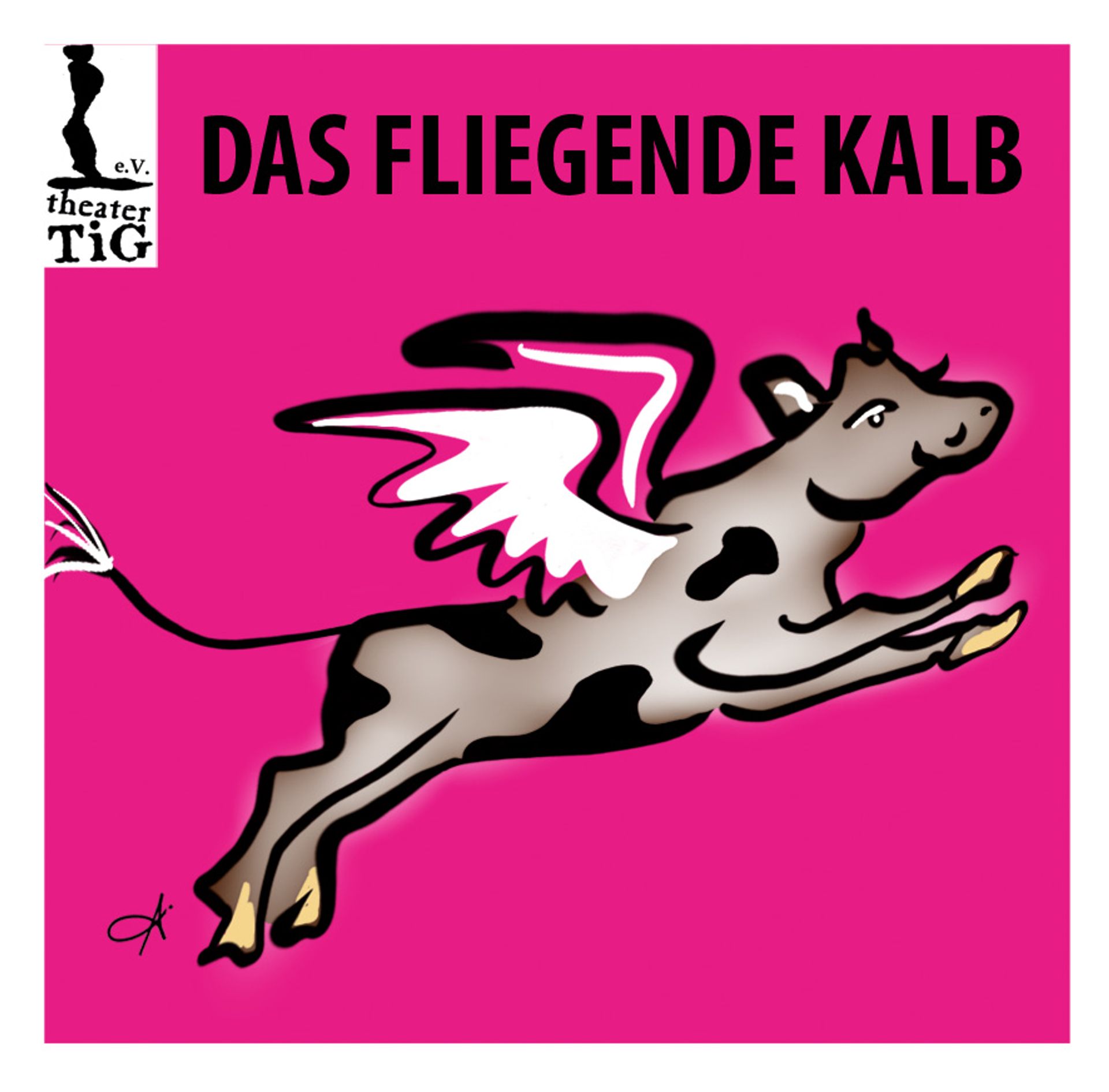 Pinker Hintergrund, Kalb mit Flügeln, Logo TiG