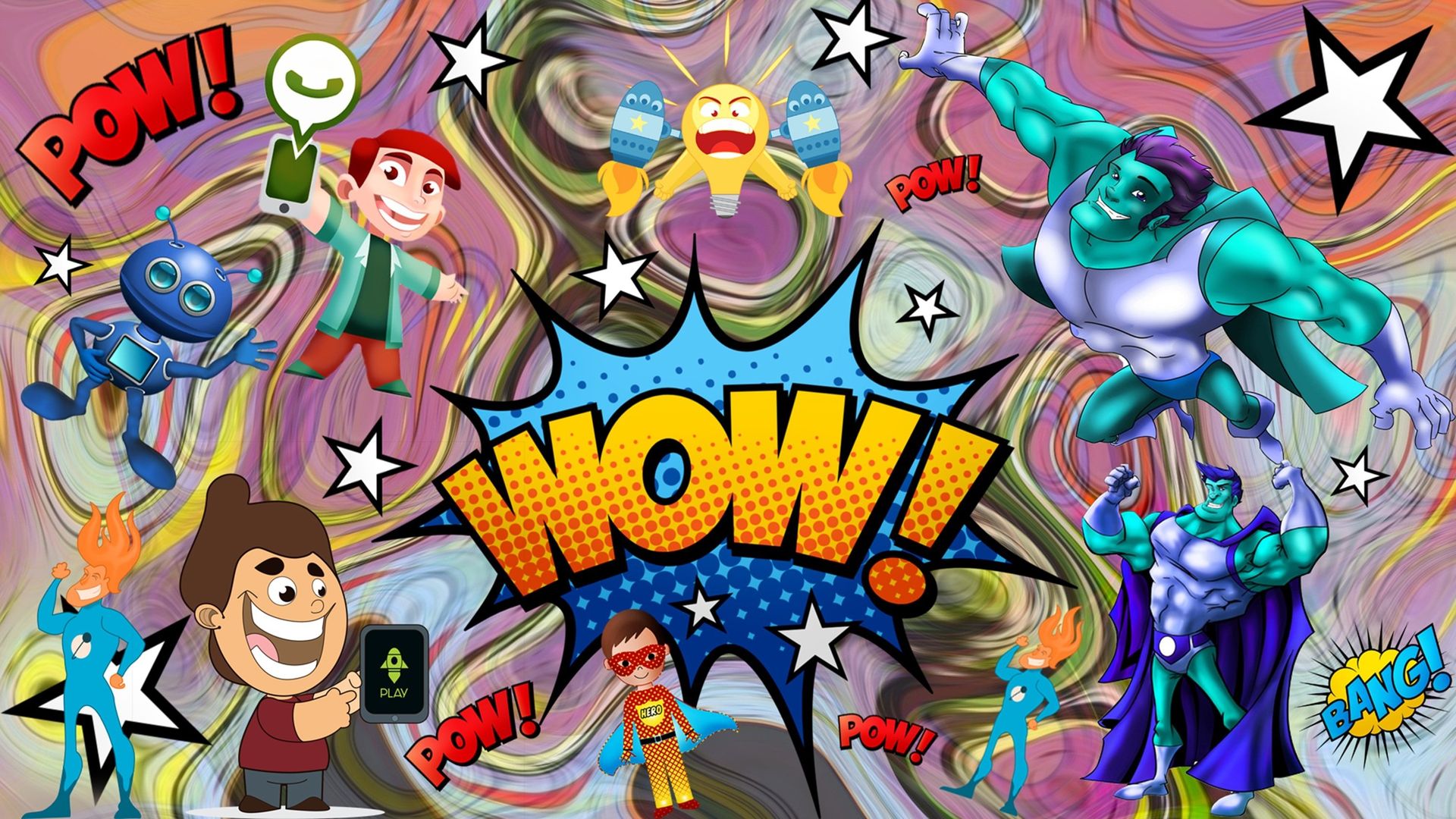 Ein kunterbunter Mix verschiedener Comicfiguren.