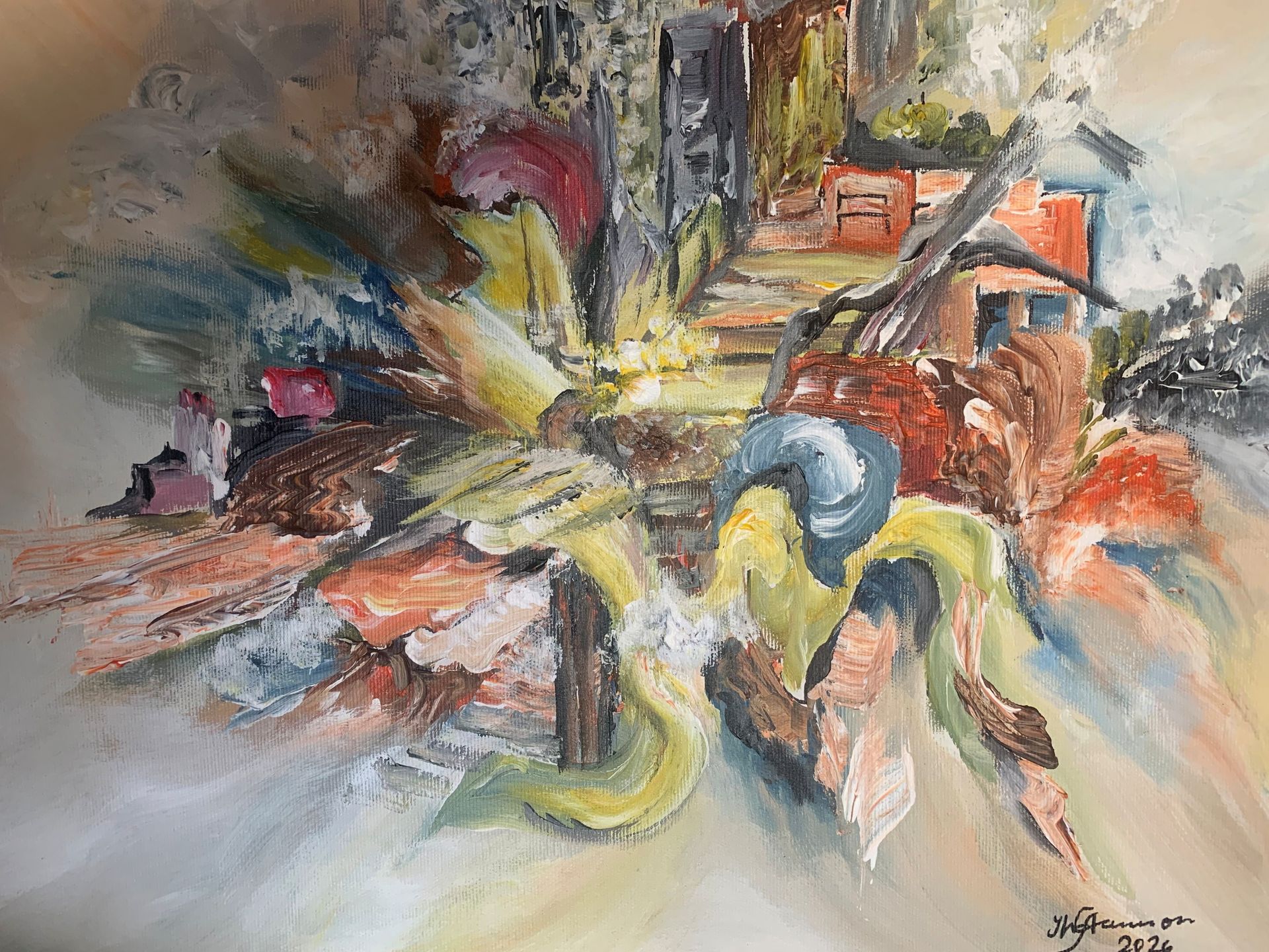 Abstraktes Kunstwerk auf einer Leinwand von Ingrid Walter-Ammon. Der Weg geht nach oben