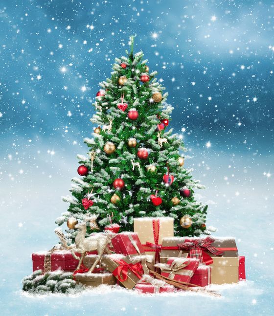 geschmückter Weihnachtsbaum mit Geschenken