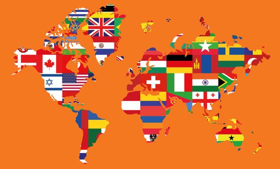 Flaggen auf orangenem Hintergrund