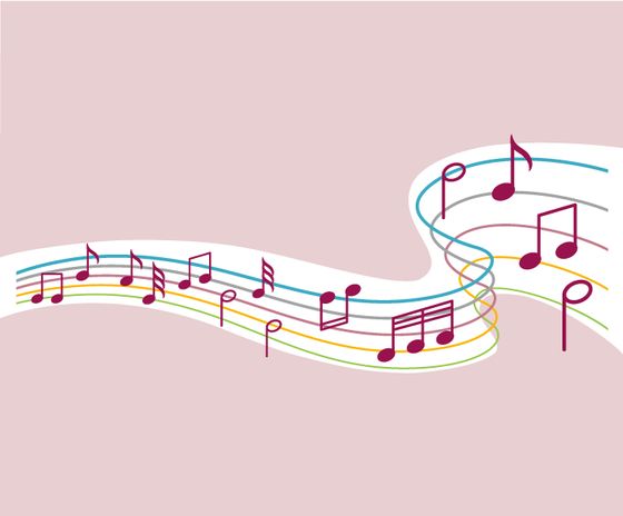 Noten und Notenlinien auf rosafarbenem Hintergrund