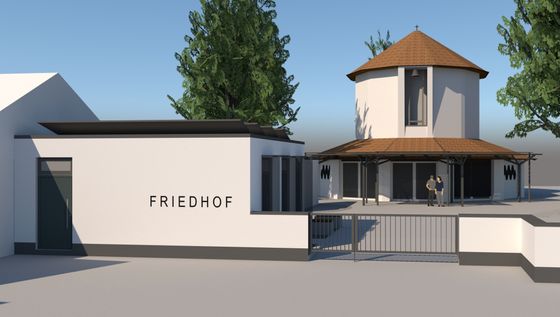 Visualisierung des Architekturbüros der zukünftigen Aussegnungshalle am Gröbenzeller Friedhof