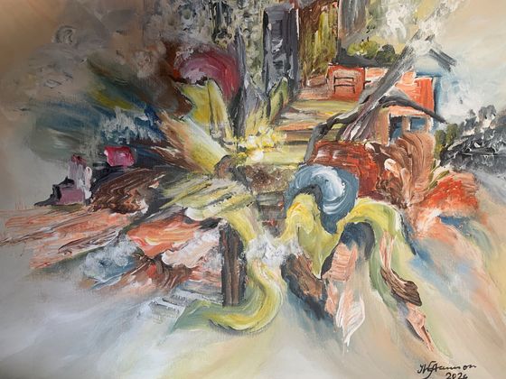 Abstraktes Kunstwerk auf einer Leinwand von Ingrid Walter-Ammon. Der Weg geht nach oben