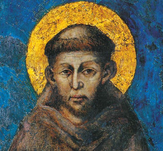 Gemälde eines Mönches in brauner Kutte und mit Heiligenschein.